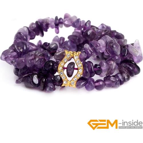 Natural Purple Amethysts Chalcedony Blue Aquamarines Chips Gem stone Beaded Elastic Ginger Cluster Bracelet Jewelry for Women