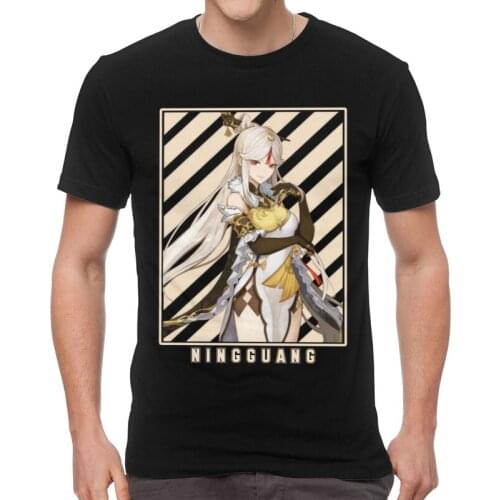 Mens Ningguang Genshin Impact Anime Japanese T-Shirt Novelty Game Tshirt Short Sleeve Cool T Shirt Homme Cotton Tee Gift