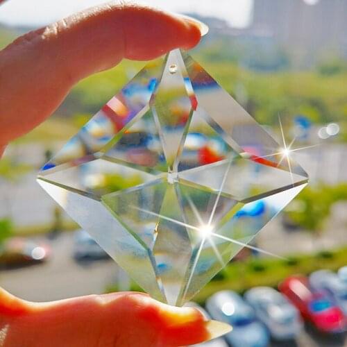 H&D 50mm Glass Crystal Chandelier Pendant Craft Art Rainbow Square Prism Suncatcher Hanging Ornament Fengshui Xmas Gift Decor