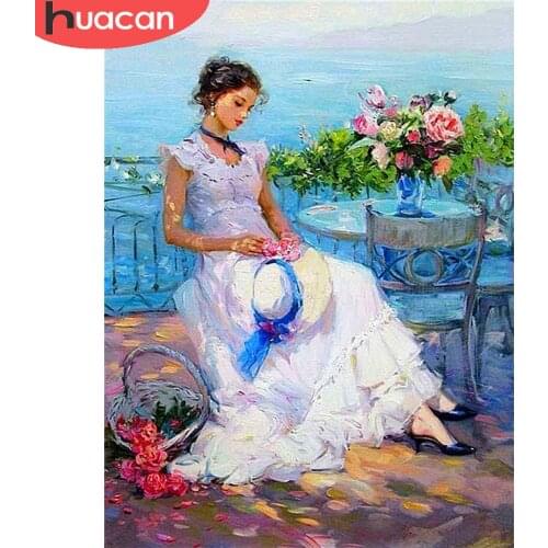 HUACAN Full Drill Diamond Painting Portrait Woman Diamond Embroidery Coach Rhinestones Picture Gift For Women