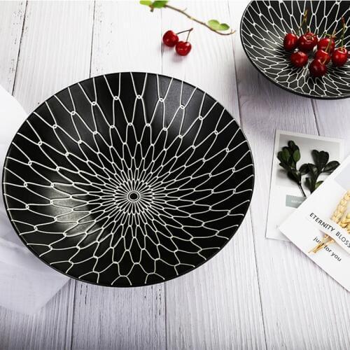 Ceramic Flat Plate Soup Bowl Dinnerware Set Simple Print Food Tray Dessert Dishes Pasta Salver Food Container Tableware Set