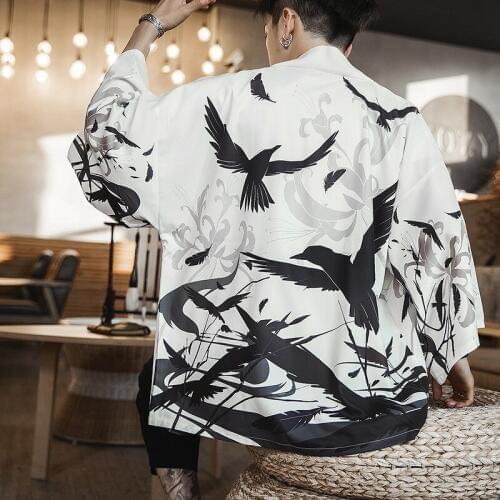 Landscape Print Kimono Men Japanese Kimono Cardigan Harajuku Kimono Jackets Men Streetwear Hawaiian Mens Jacket Coat 5XL