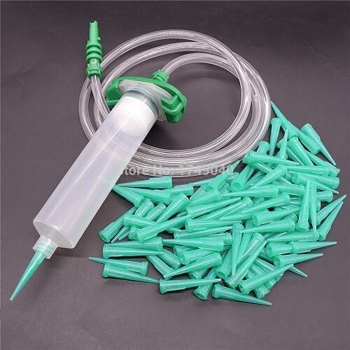 18G Tapered Dispensing Needle Tips and 30cc Adhesive Syringe Barrel w/ 30cc Dispensing Syringe Tube Adapter Dispenser Connector