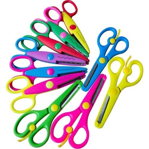 Colorful Plastic Scissors Sewing Scissors DIY Scrapbooking Photo Album Cards Wave Lace Kids Scissors DIY Hand Craft Sewing Tools