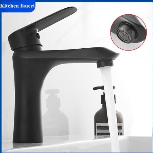 Copper Black Basin Faucet Hot and Cold Balcony Basin In Bathroom Toilet Black Paint Wash Basins Faucet Brass Kitchen Faucets