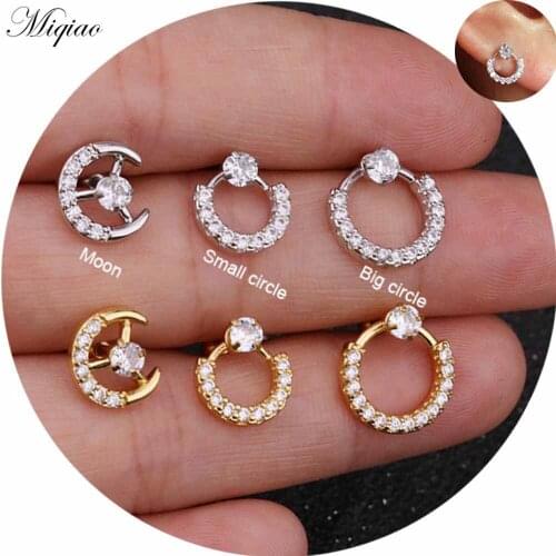 Miqiao 2pcs New Product Personality Zircon Round Thin Rod Screw Ball Earring Piercing Jewelry