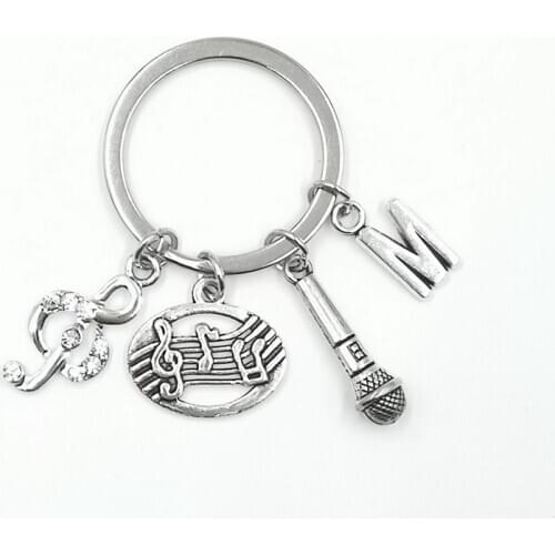 Music Master A-Z New Creative Crystal Note Microphone Popular Key Chain Accessories Keychain Charms