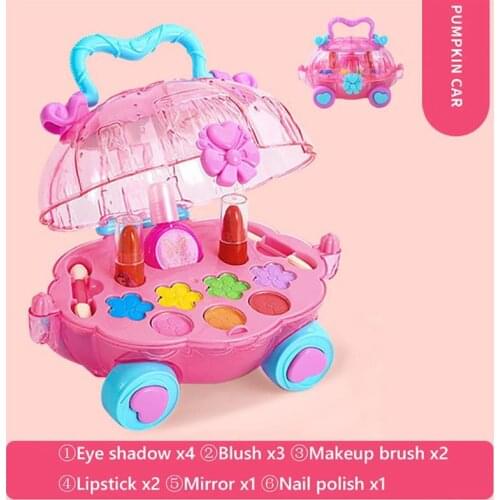 Pink Pumpkin Car Makeup Set Girls Kids Makeup Toys Beauty Make Up Washable Cosmetics Toys Pretend Makeup Toys Girls Play House