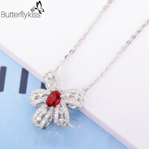 BK 18k White Gold Ruby Pendant Necklaces For Women Red Gemstone Genuine Gold 585 Wedding Promise Female Luxury Fine Jewelry Gift