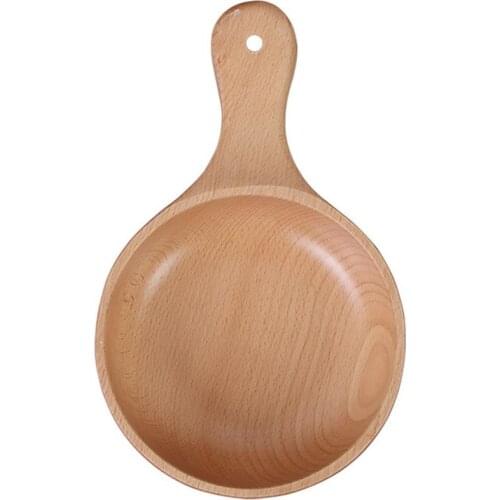 Soup Bowls With Handle Solid Wooden Fruit Salad Bowl Long Handle Kitchen Tools Sushi Ramen Bowl Wood Dish Container Wood Plate