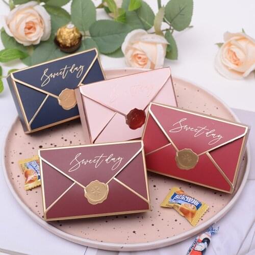Creative Bronzing Gift Box Packaging Envelope Shape Wedding Candy Bags Birthday Party Cosmetic Packaging Box Party Supplies