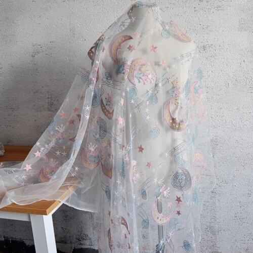 New fashion star moon mesh embroidery embroidered tulle lace fabric diy dress clothing skirt accessories