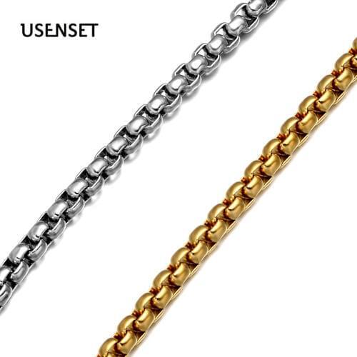 USENSET 3mm Wide Stainless Steel Square Pearl Necklace 60cm Long Link Box Chain Fashion Glamour Jewelry M01