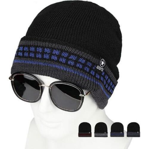 XEONGKVI Korean Pentagram Mark Middle-aged And Old Men Knitted Cap Winter Warm Brand Skullies Beanies Flanging Woolen Yarn Hat