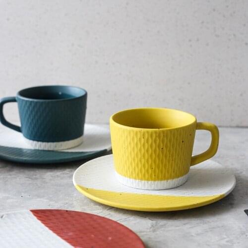 Japanese Creative Ceramic Coffee Cup Simple Yellow Nordic Home Afternoon Tea Cups Office Minimalist Cup and Saucer Set MM60BYD
