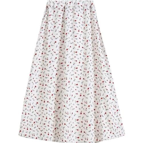 Harajuku Summer High Waist Womens Skirt Vintage Clothes Floral Slim A-line Skirt White Streetwear 2021 Fashion Spring Elastic