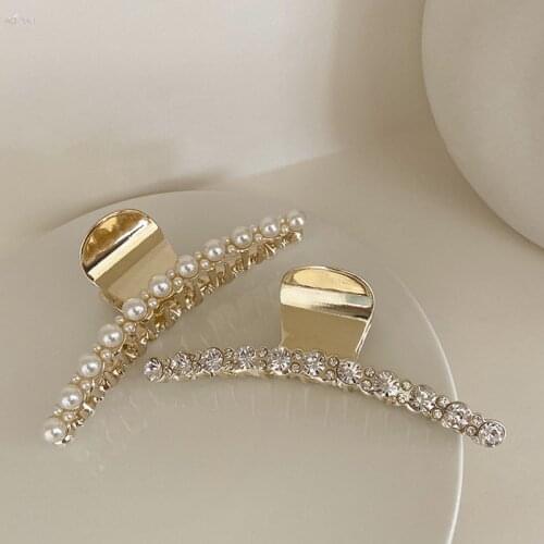 2021 Korea Elegant Crystal Imitation Pearl Women Hair Claws Hairpin Crab Metal Geometric Hair Clips Barrettes