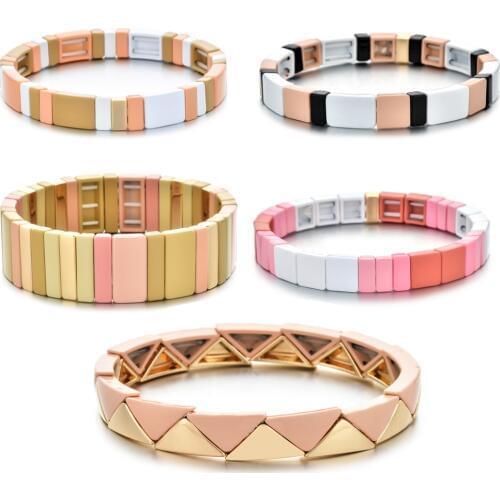 ZMZY Boho Girls Pink Set Tile Bracelet Women Stacks Enamel Beaded Bracelet Bohemian Tila Friendship Bracelets for DIY Gifts