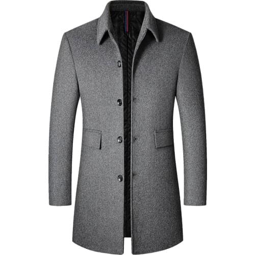 Thoshine Brand Winter 40% Wool Men Thick Coats Turn Down Collar Male Fashion Wool Blend Coats Superior Outerwear Jacket Trench