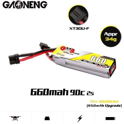 1Pcs GAONENG GNB Max 180C 7.6V HV Lipo Battery 2S 660mAh with XT30U-F Plug for Happymodel FPV Racing Cine Whoop BetaFPV RC Drone