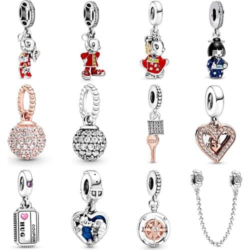 2020 NEW 100% 925 Sterling Silver Club Compass Chinese New Year Animal Dangle Charm Women Fit Diy Original Bracelet Jewelry