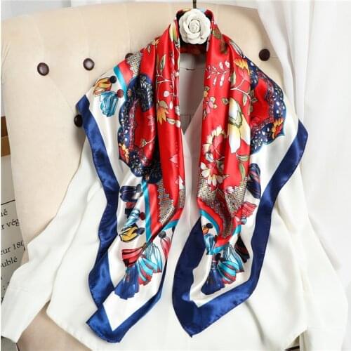 2021 Design Women Silk Scarf/scarves Luxury Satin 90cm*90cm Floral Shawl Wrap Spring Summer Fashion Muslim Handscarf Hijab