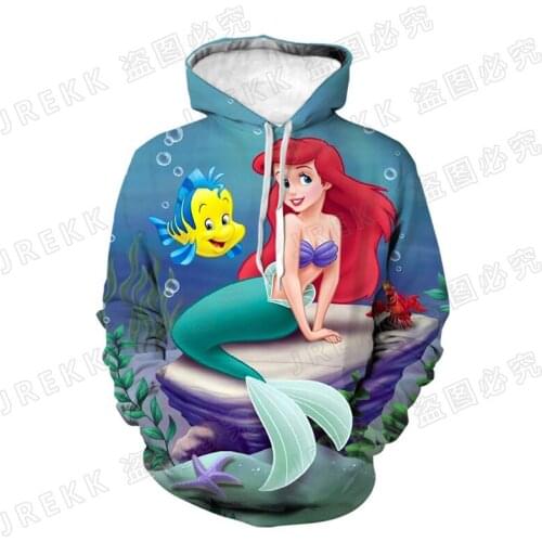 2021 Fashion Casual Sweatshirts Men Women Children The Little Mermaid Hoodies 3D Printed Streetwear Pullover Boy Girl Kids Tops