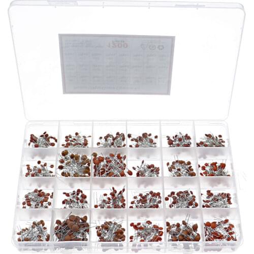 24Value/Box Ceramic Capacitor Assortment Kit 2PF-0.1UF 50V Ceramic Capacitors Set 22PF 47PF 100nF 104 Electronic Capacitor Pack