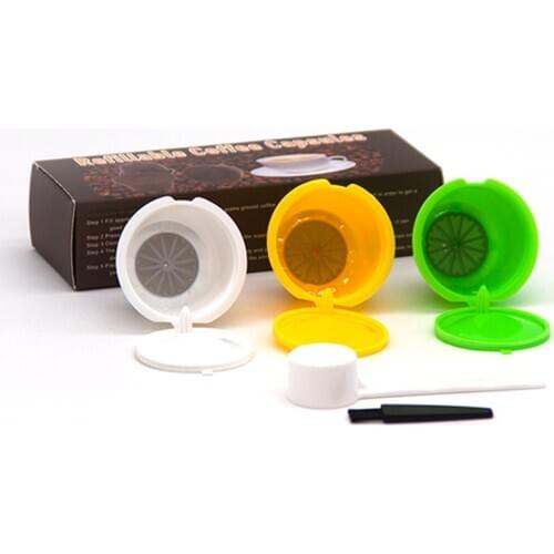 3pcs Reusable Coffee Capsule For Dolce Gusto Refillable With Cover Spoon Brush Filter Baskets Fit Nespresso