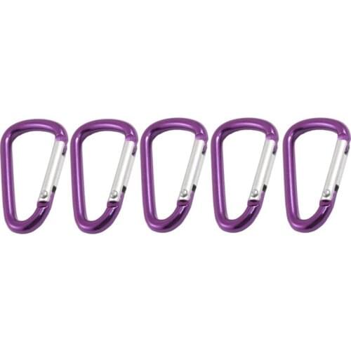 5 Pcs Travel D Shaped Aluminum Alloy Carabiner Clip Hooks Purple