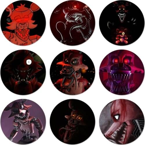 58mm Funny Fnaf Plush Foxy Icons Pins Badge Decoration Brooches Metal Badges For Clothes Backpack Decoration