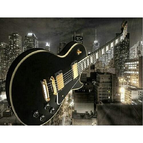 5D Diy Diamond painting music guitar City night scene full square round drill rhinestone paint by number mosaic embroidery