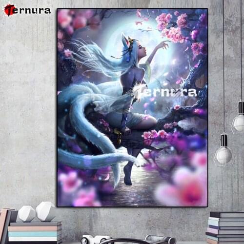 Full Square Round Drill peach blossoms flowers 5D DIY Diamond Painting nine-tailed fox woman Embroidery 5D Abstract art Decor