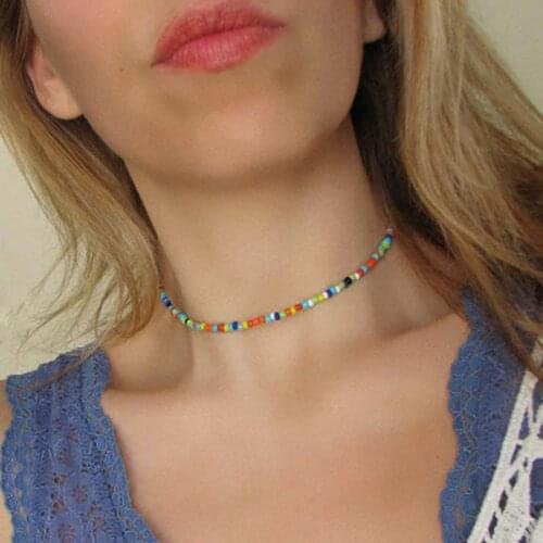 Bohemia colorful seed beads glass beads chunxia womens fashion necklace ethnic style beads jewelry beach dress collar