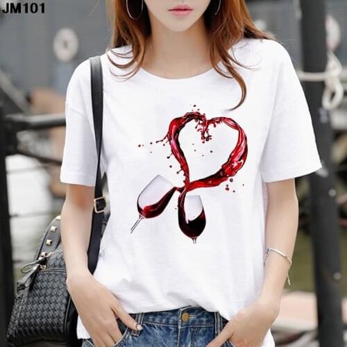 Wine Glass Love Womens Tshirt Funny T shirt Woman Printing Camiseta Mujer Short Sleeve Tshirt Lady Yong Girl Tops Tees Shirt