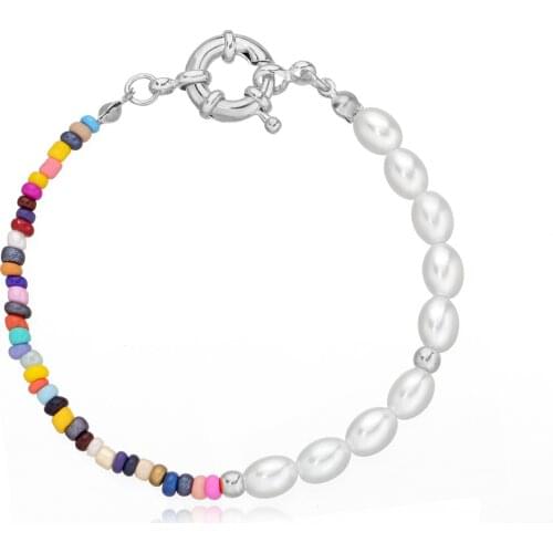 Fashion Gothic Colorful Beads Bracelets Bohemian Oval Pearl Bracelets for Women Girl Summer Beach Simple Personality Jewelry