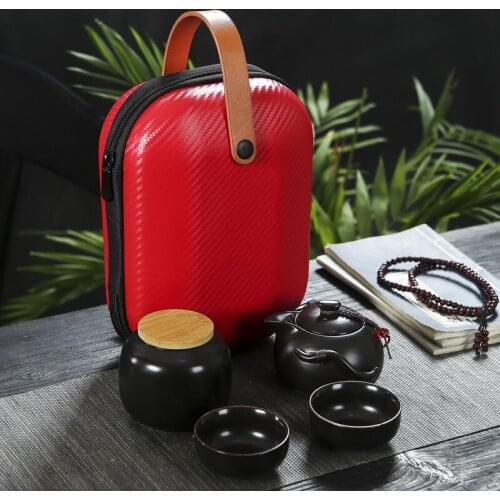 Black Pottery Kung Fu Tea Set Ceramic Chinese Teapot Porcelain Gaiwan Tea Cups of Tea Ceremony Tea Pot With Travel Bag