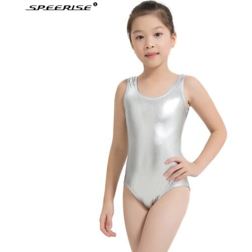 SPEERISE Girls Silver Ballet Dance Leotards Children Lycra Spandex Boys Dancewear Shiny Metallic Gymnastics Bodysuits for Kids