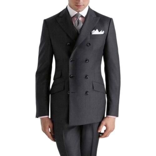 Double Breasted Black Men Suits Slim Fit Peaked Lapel Groom Tuxedo for Wedding Dinner Party 2 Pieces Male Fashion Jacket Pants