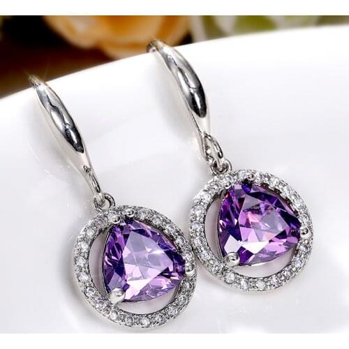 Huitan Temperament Women Hanging Earrings Purple Cubic Zirconia Unique Female Party Accessories Anniversary Gift Fashion Earring