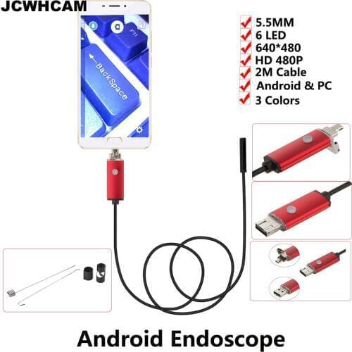 JCWHCAM Endoscope 5.5mm Endoscope USB Android Camera 1M 2M Waterproof Car Pipe Inspection Snake Tube MicroUSB Endoskop Camera