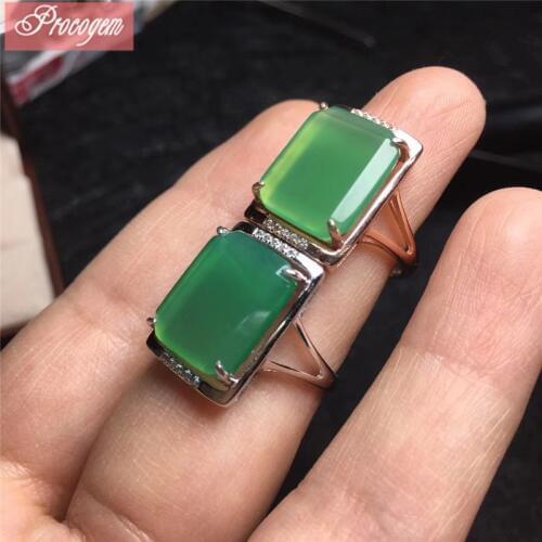 Natural Green Chalecedony Ring 10mmx14mm gems Rectangle Unisex man and woman Rings 925 Sterling silve fine Jewelry #1098