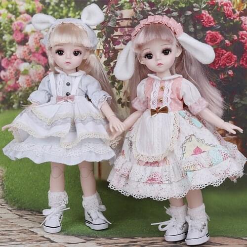 6 Points BJD Princess Series Doll 30cm Doll 13 Joints Movable 4D Eyes Fashion Dress Up Golden Pink Mid-length Wig Girl Toy Gift
