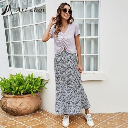 2021 Summer Spring Maxiskirt Women Long Floral Expansion Skirts High Waist Print Fashion Elegant Female A-line Outfit Skirt