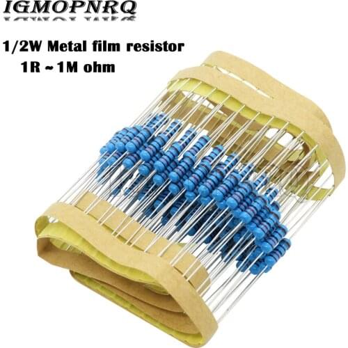 20pcs 1/2W Metal film resistor 1R~2.2M 100R 220R 330R 1K 1.5K 2.2K 3.3K 4.7K 10K 22K 47K 100K 100 220 330 1K5 2K2 3K3 4K7 ohm