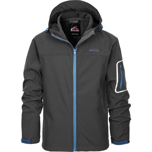 Men Hiking Waterproof Jackets Hooded Comfortable Windbreaker Softshell Fleece Lined Adjustable Drawcord Hem Climbing Coat MJK008