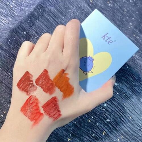 Fruit Cigarette Tube Lipstick Set Lip Glaze Set Box Lip Mud Smoke Tube Matte Lip Mud Makeup Suit Cosmetics beaufity 5 Colors