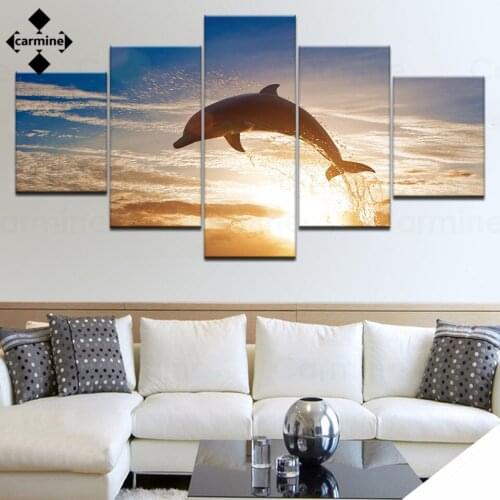 No Frame Wall Poster Dolphin Whale Hd Printing Painting Home Decor Shining Sunset Seascape Poster Canvas Print Decor Livingroom