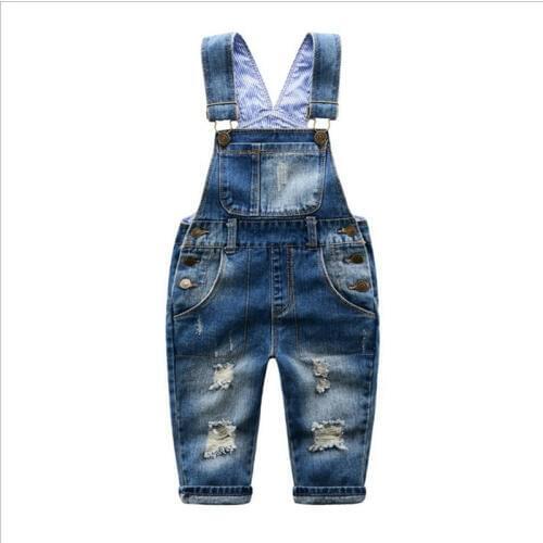 Bottoms Holes Boy Denim Jumpsuits Kids Boys Denim Bib Pants Children Jeans Overalls Long Kids Suspenders Pants Child Trousers