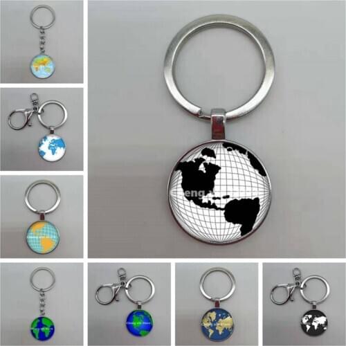 2020 latest globe keychain handmade world map geography keychain glass dome keychain